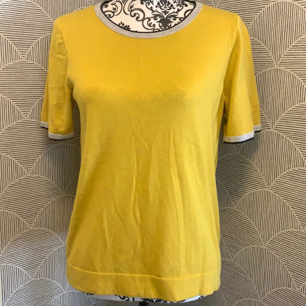 Boden Yellow Short Sleeve Ringer Knit Top with Silver Trim